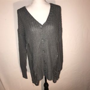 Derek Heart Distressed  Knit Cardigan Gray